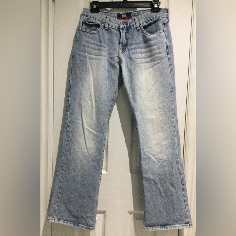 Just USA Jeans Women’s Cotton Denim Blue Wide Leg Jeans with Vintage Distress